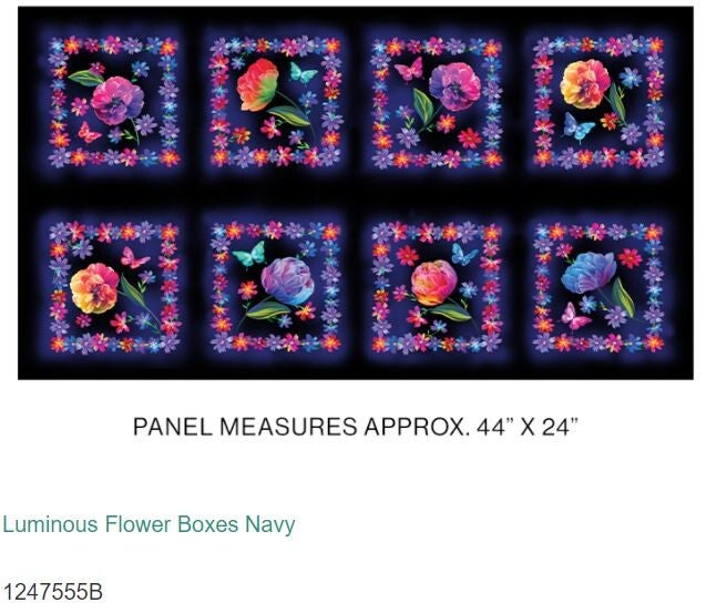 Panel - Luminous Blooms, Luminous Flower Boxes Navy (60 x 105 cm)