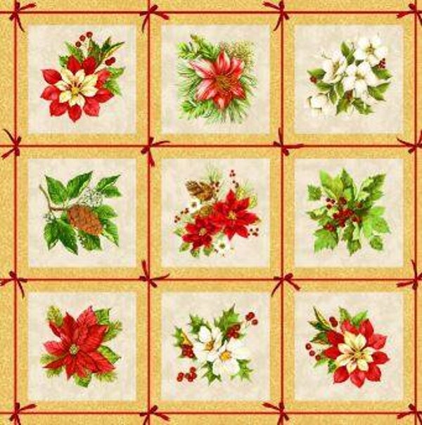 HOME FOR THE HOLIDAYS, Winter Bouquets Linen Panel (Kerst)