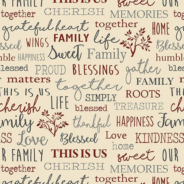 Quilt Barn Prints, Family Words Beige