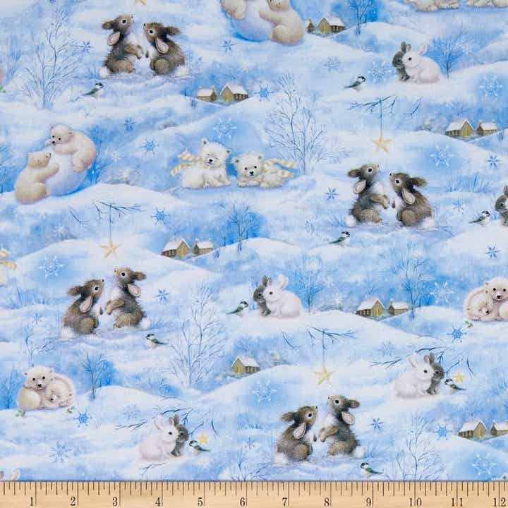 QT Fabrics Woodland Cuties - Scenic Blue (winter)