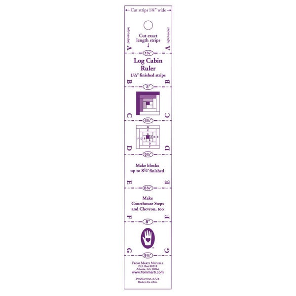 8724  - Log Cabin Ruler for 10"x10" Fabric Squares, Marti Michell Rulers