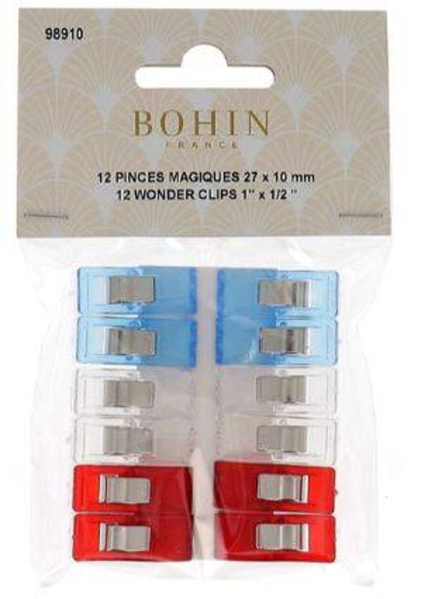 WONDER CLIPS - 27x10mm - Blister of 12 (3 colors), BOHIN