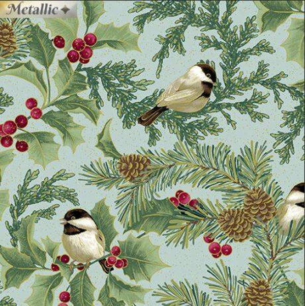 Festive Chickadees & Holly Alover SeaMist (Kerst)