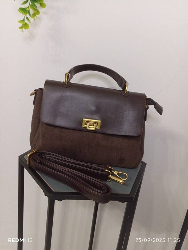 La Cloè – bauletto in ecopelle e eco camoscio made in Italy con lucchetto oro