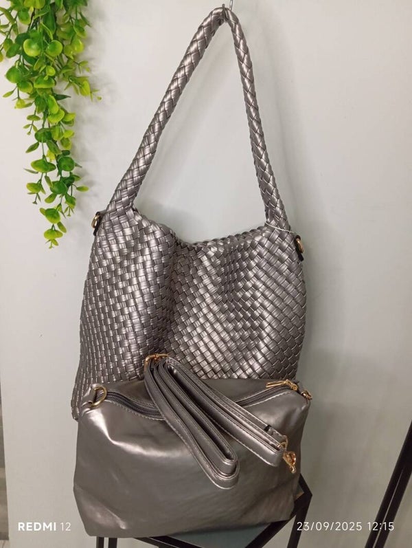 Aisha – Borsa intrecciata a Spalla in Ecopelle con Borsello Interno e Tracolla Regolabile – Design Italiano