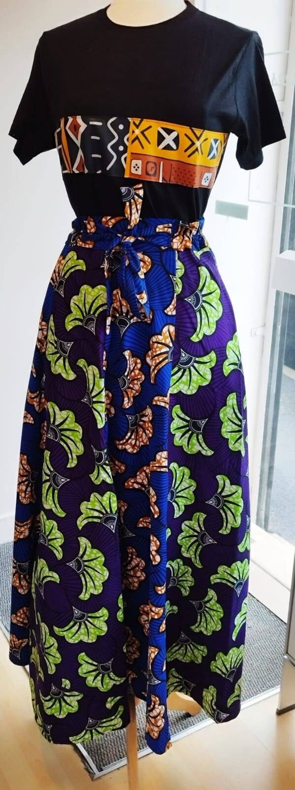 Jupe longue patchwork bleu violet