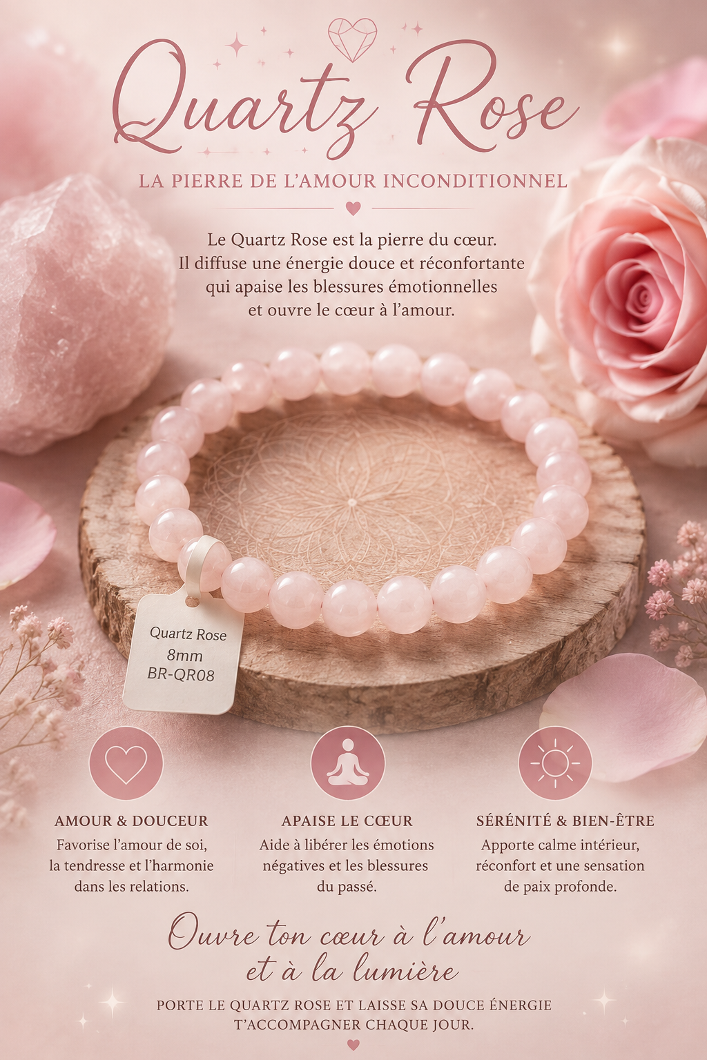Bracelet quartz Rose 8mm