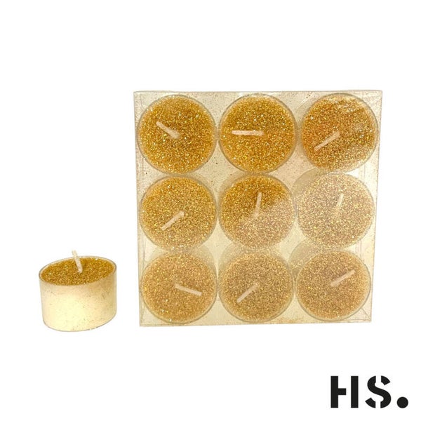 Waxinelichtjes - set 9 - glitter/goud