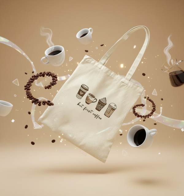 ☕ But First Coffee Canvas Tote Bag