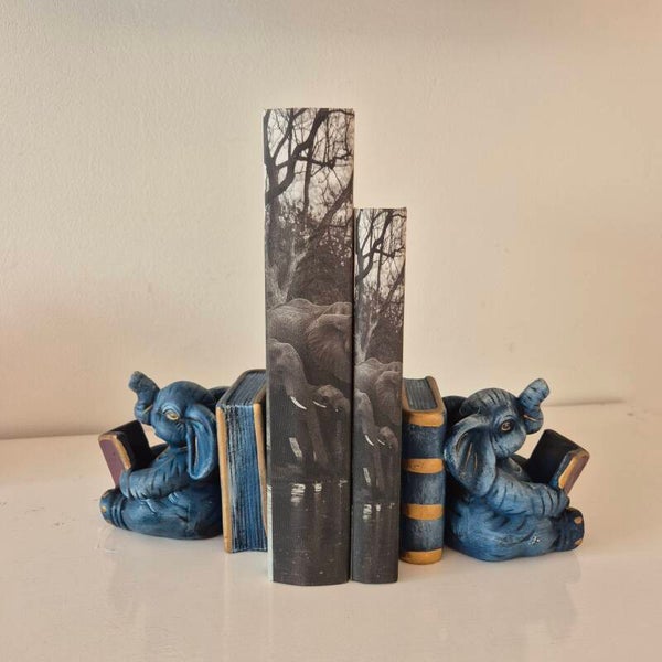 Vintage Boekenstandaars Lezende Olifantjes
