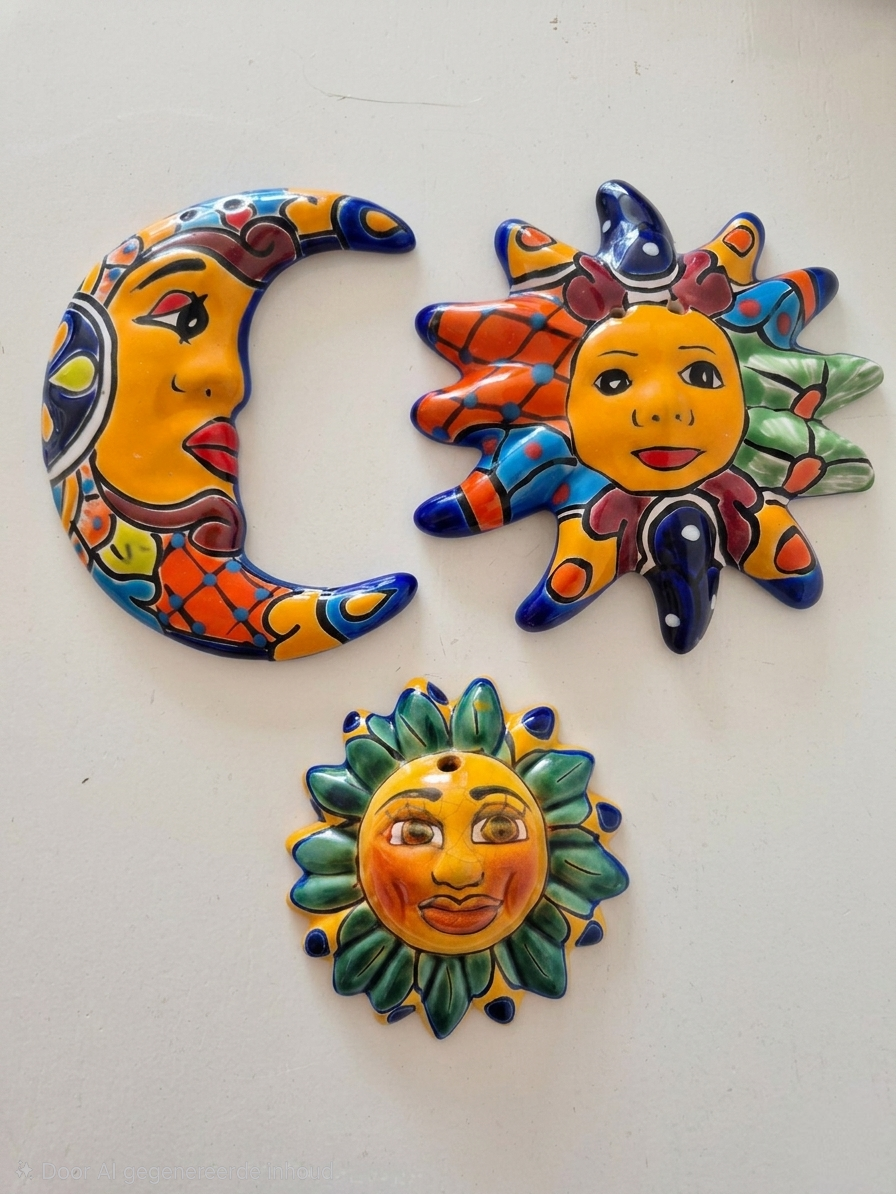 3-delige Set Mexicaans Keramiek Zon en Maan