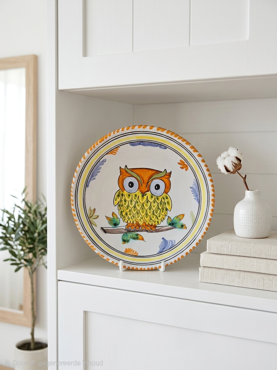 Italiaans Majolica Wandbord Uil, atelier Mezzaluna.