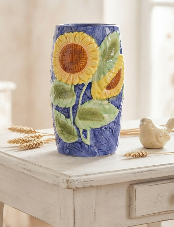 Vintage Mid-Century Majolica Zonnebloem vaas
