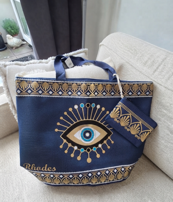 Griekse Shopper & Pouch Rhodes met boze oog.