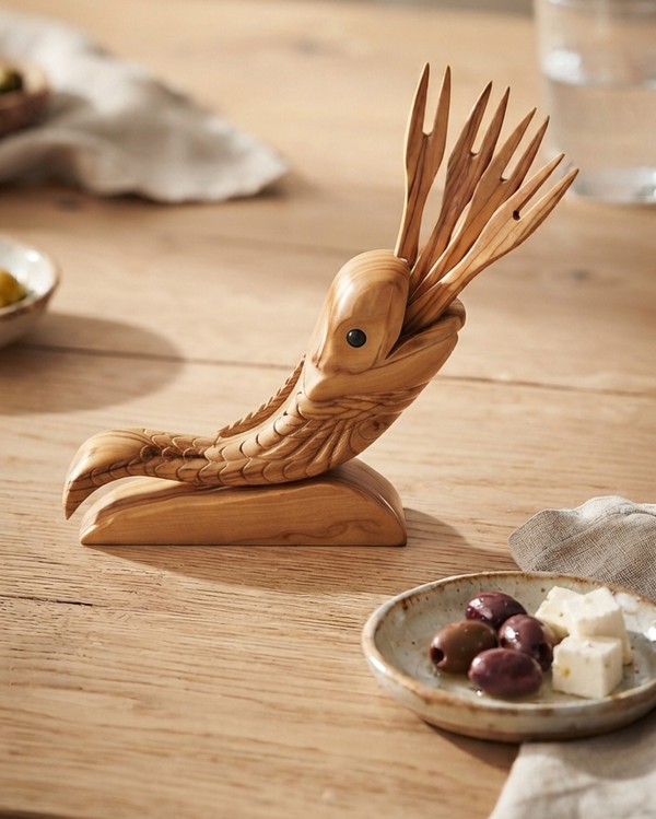 Cocktail vorkjes houder Vis teakhout