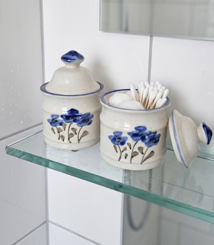 Vintage blauwwitte Suikerpotjes/ Voorraadpotjes