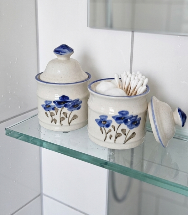 Vintage blauwwitte Suikerpotjes/ Voorraadpotjes