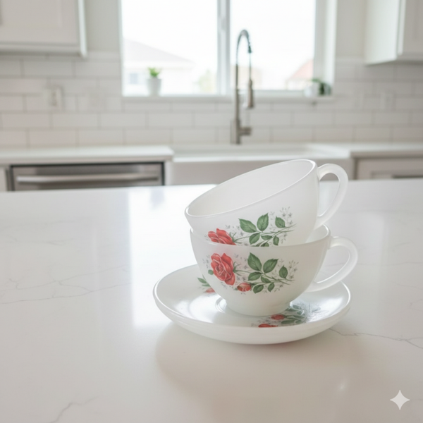 Vintage Arcopal Kop en Schotels Roos