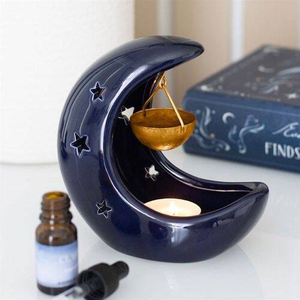 Crescent Moon Hanging Oil Burner - Navy Blue