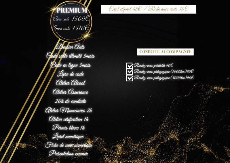 formule premium  auto ecole lter en boite manuelle 1500 euros avec le code et sans le code 1310 euros