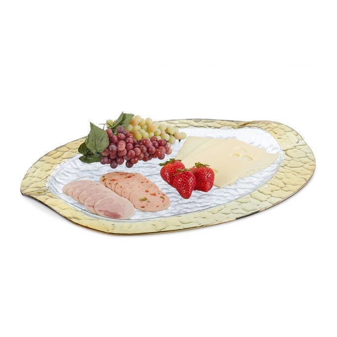 Ovale glazen serveerschaal met gouden rand – 48 × 35 cm