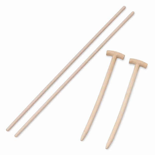 4-delige Houten Stelen Set – 2x Bezemsteel 130 cm + 2x Schopsteel 91 cm