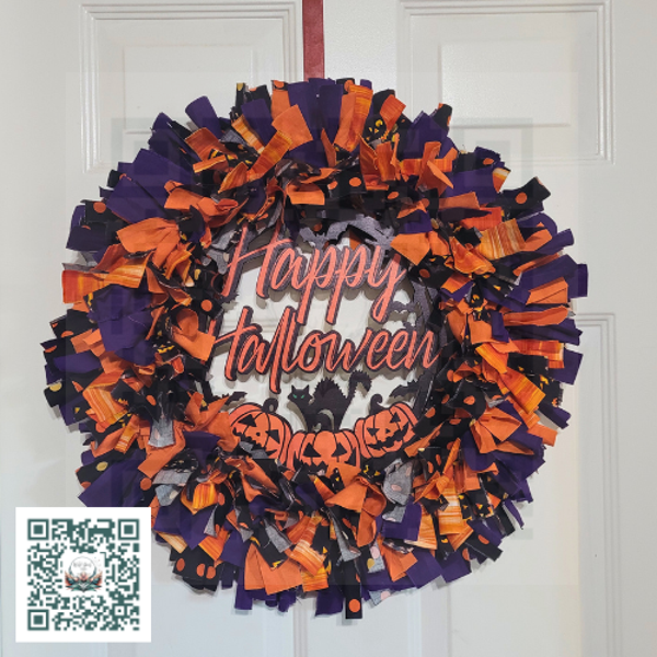 18" Happy Halloween Rag Wreath