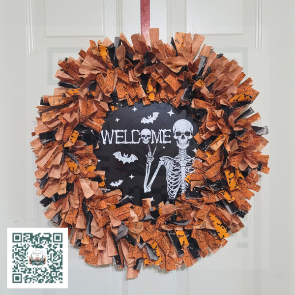 18" Skeleton Welcome Rag Wreath