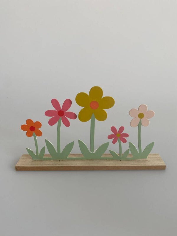 Mica Metaal/Hout Gekleurde Bloemen - H15,5xD27 cm