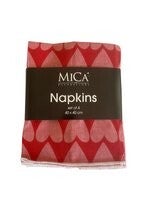 Mica Servetten Hartjes Rood 40x40 cm – Set van 4 – Decoratieve Tafelservetten met Hartjes