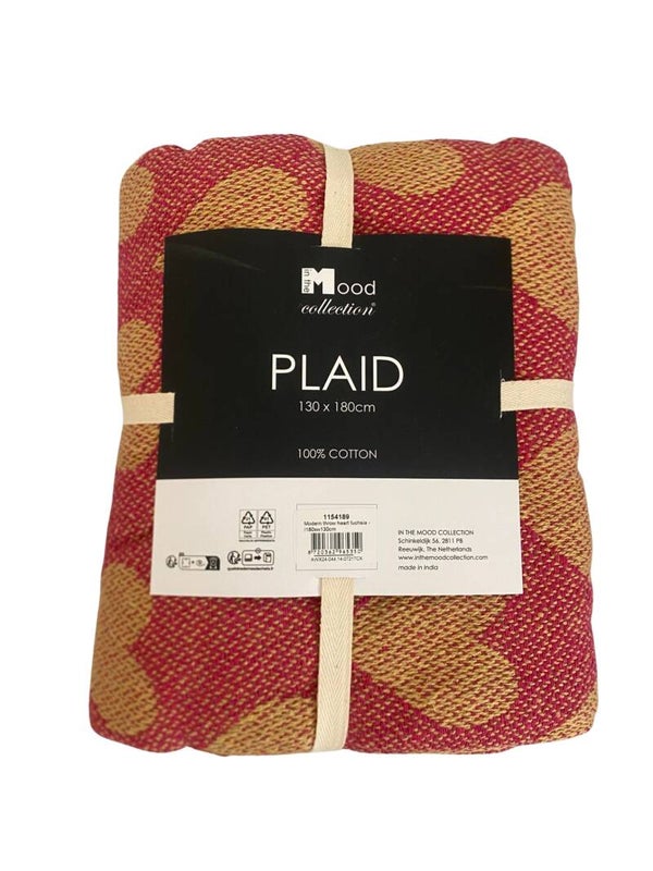 Mica Plaid Heart Fuchsia 180x130 cm – Zachte Deken met Hartjes – Decoratieve Throw voor Bank en Bed