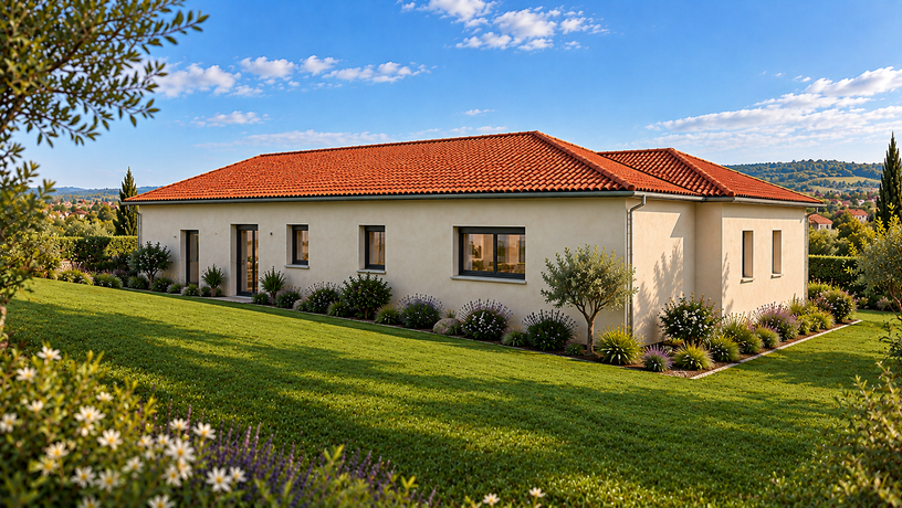 Maison et jardin vallonné