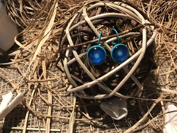 Boucle d’oreille clip turquoise,cabochon fantaisie bleu