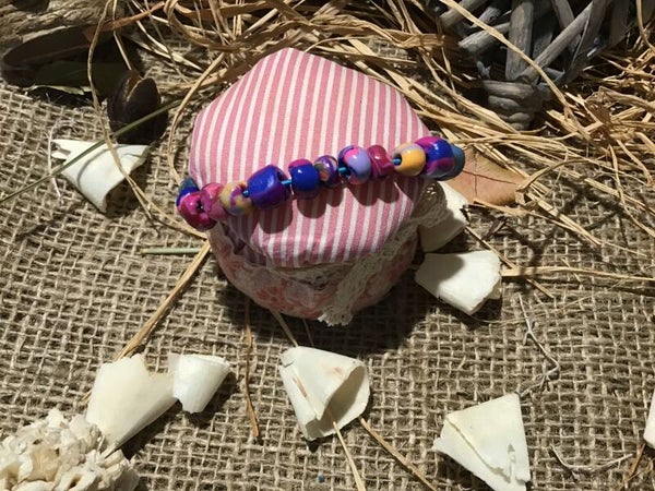 Bracelet perles maison multicolore mauve ,rose