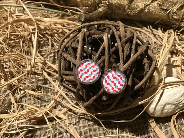 Boucles d’oreilles boule rouge et blanc