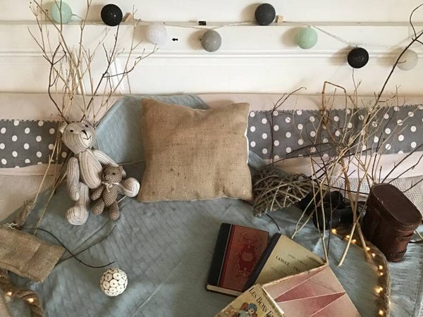 Coussin de décoration toile de jute et tissu style anglais