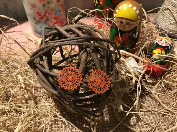 Boucles d’oreilles dentelle oranges