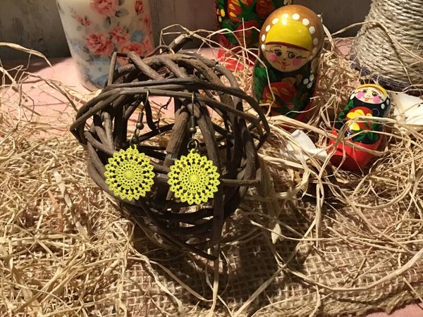 Boucles d’oreilles dentelle jaunes