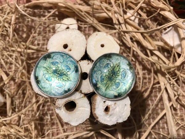 Boucles d’oreilles vert et bleu