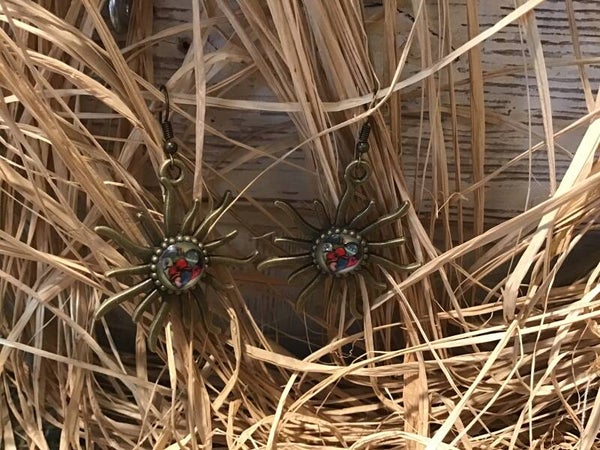 Boucle d’oreille soleil,cabochon cœur