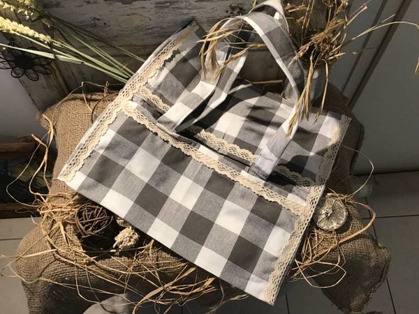 Sac à tarte à carreaux gris et blanc