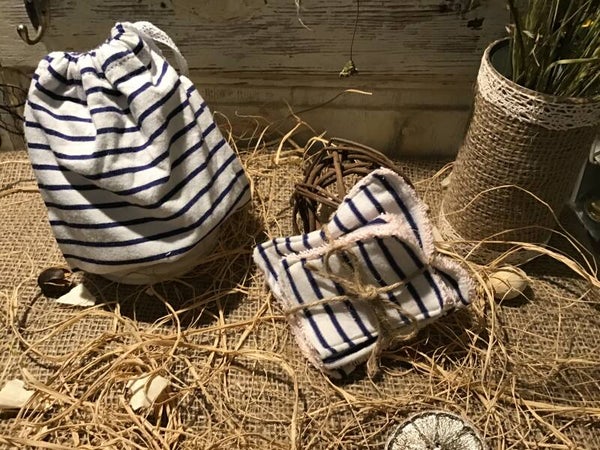 Lingettes démaquillantes lavables et sa pochette marine et rose