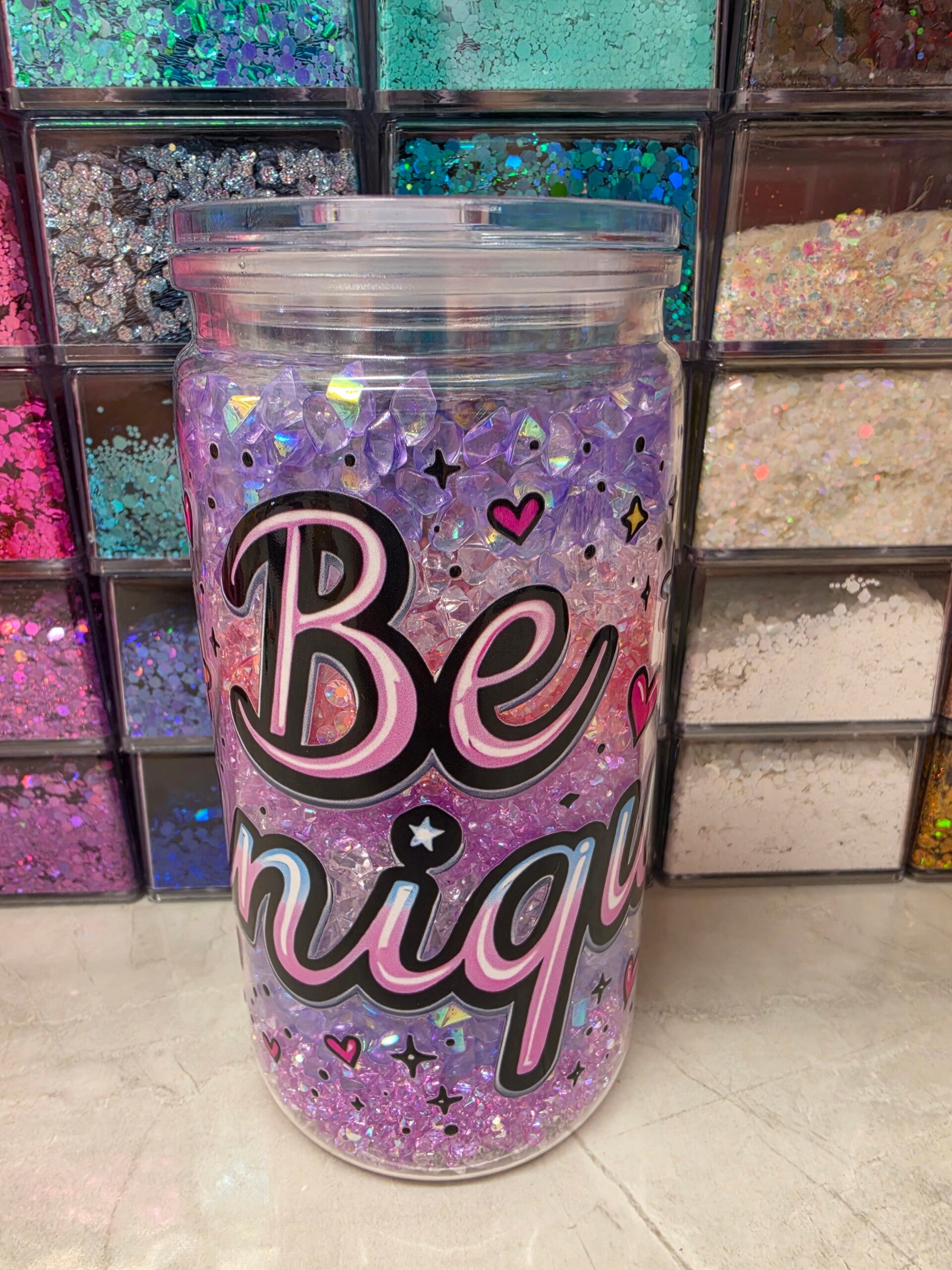 Be Unique 16oz Rhinestone tumbler with plain lid