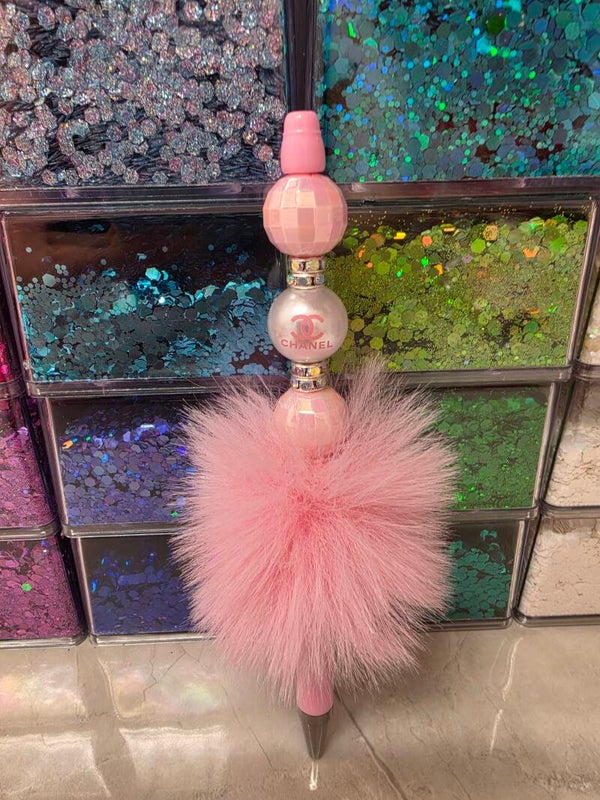 Fluffy pink and white Chanel pen