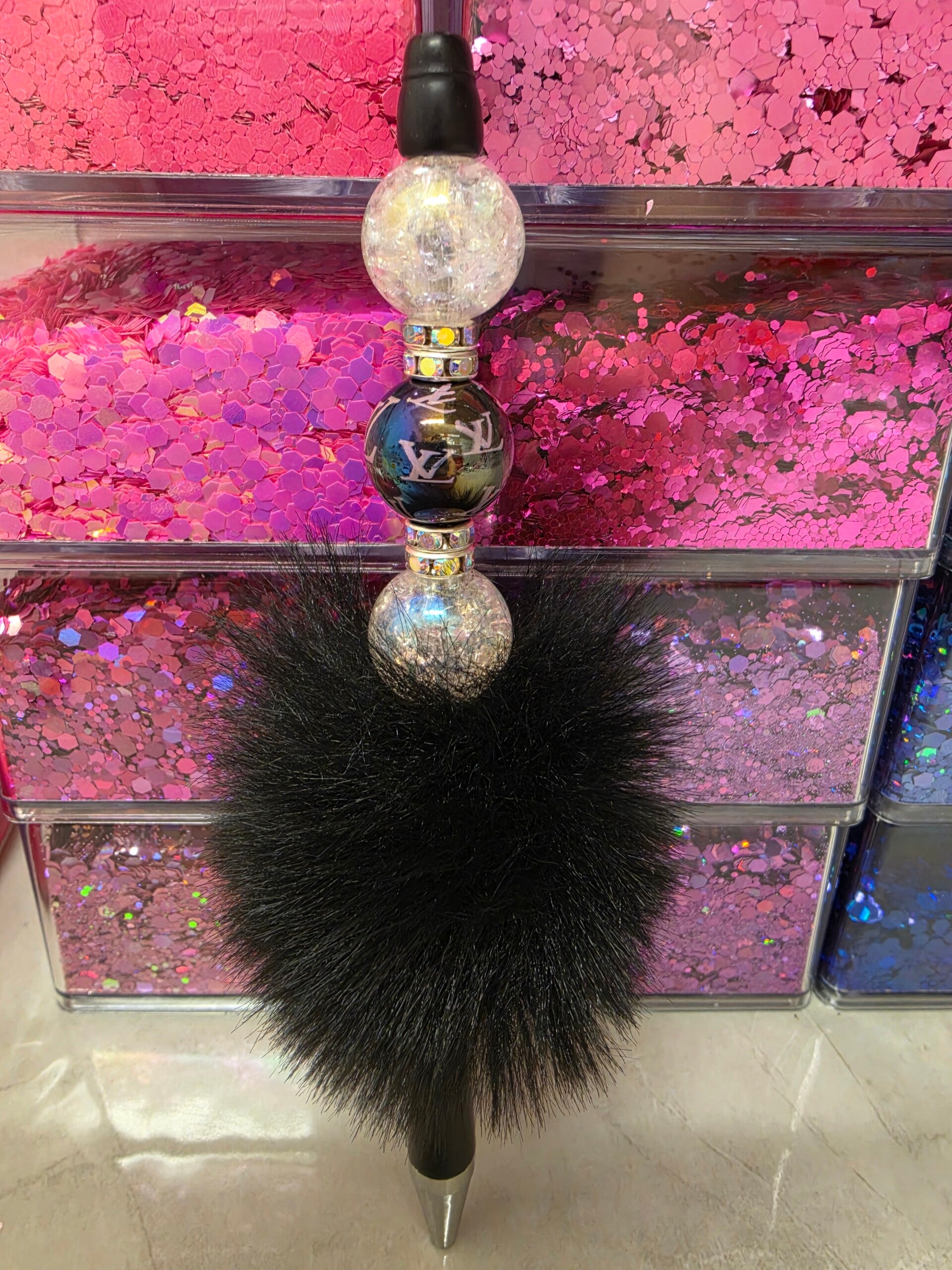 Fluffy black and purple Louis Vuitton pen