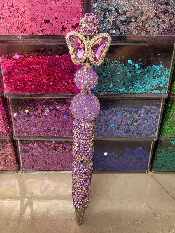 Purple rhinestone butterfly pen