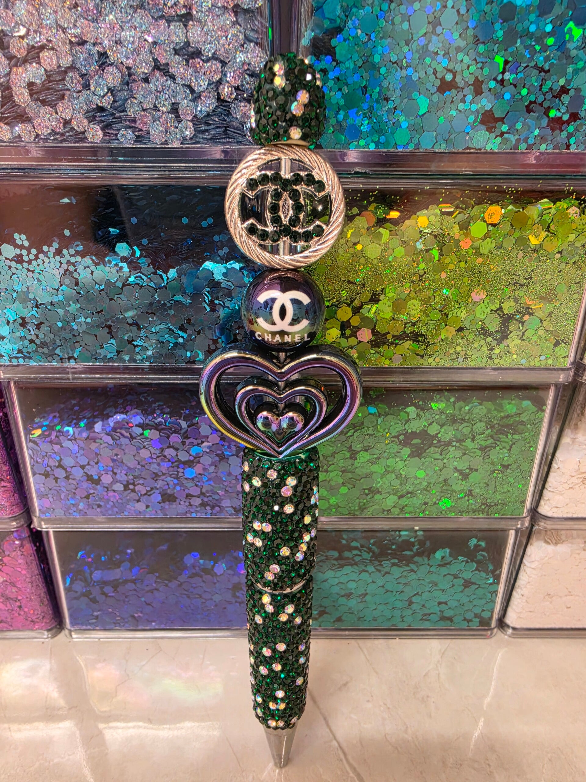 Chanel Green rhinestone pen