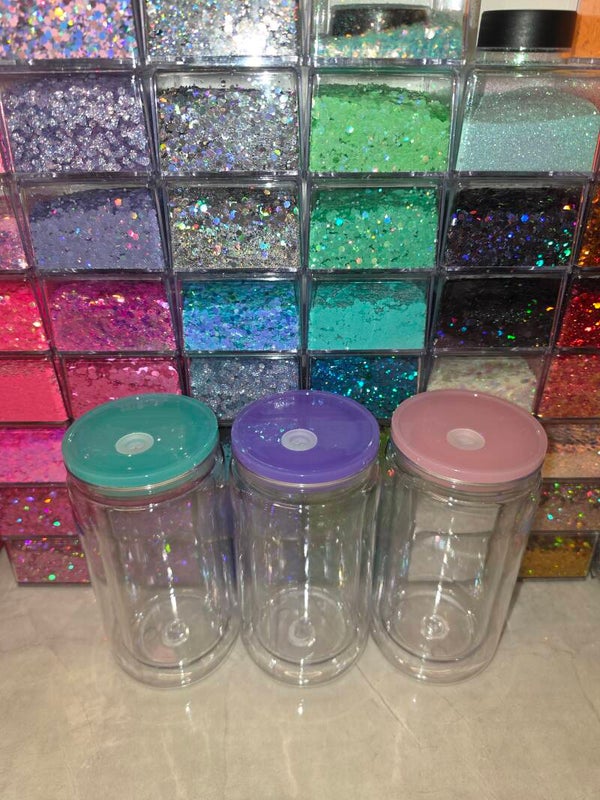 16oz Snowglobe tumbler with coloured lid for customisation