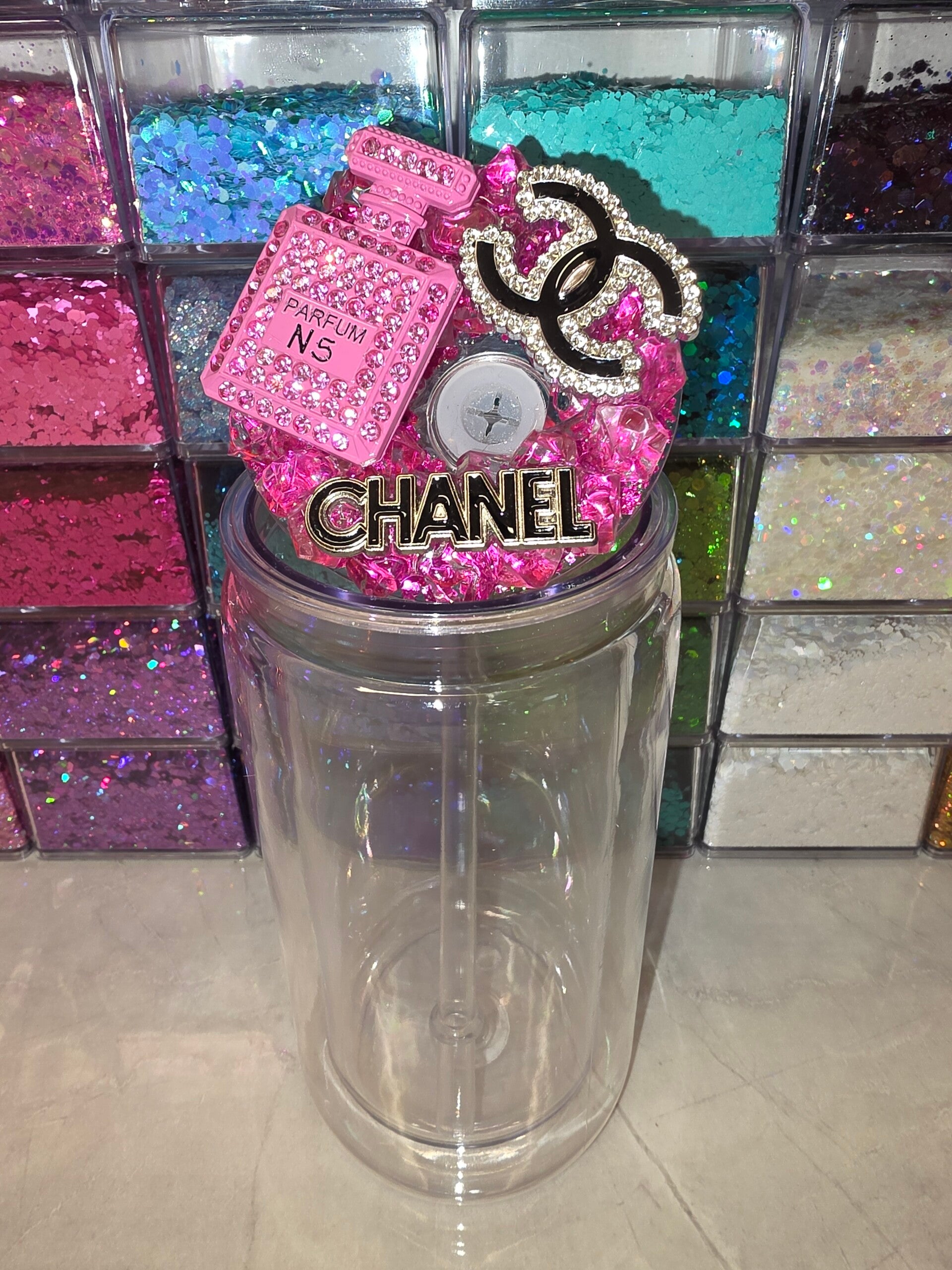 16oz Snowglobe tumbler with ICE lid and charms for customisation