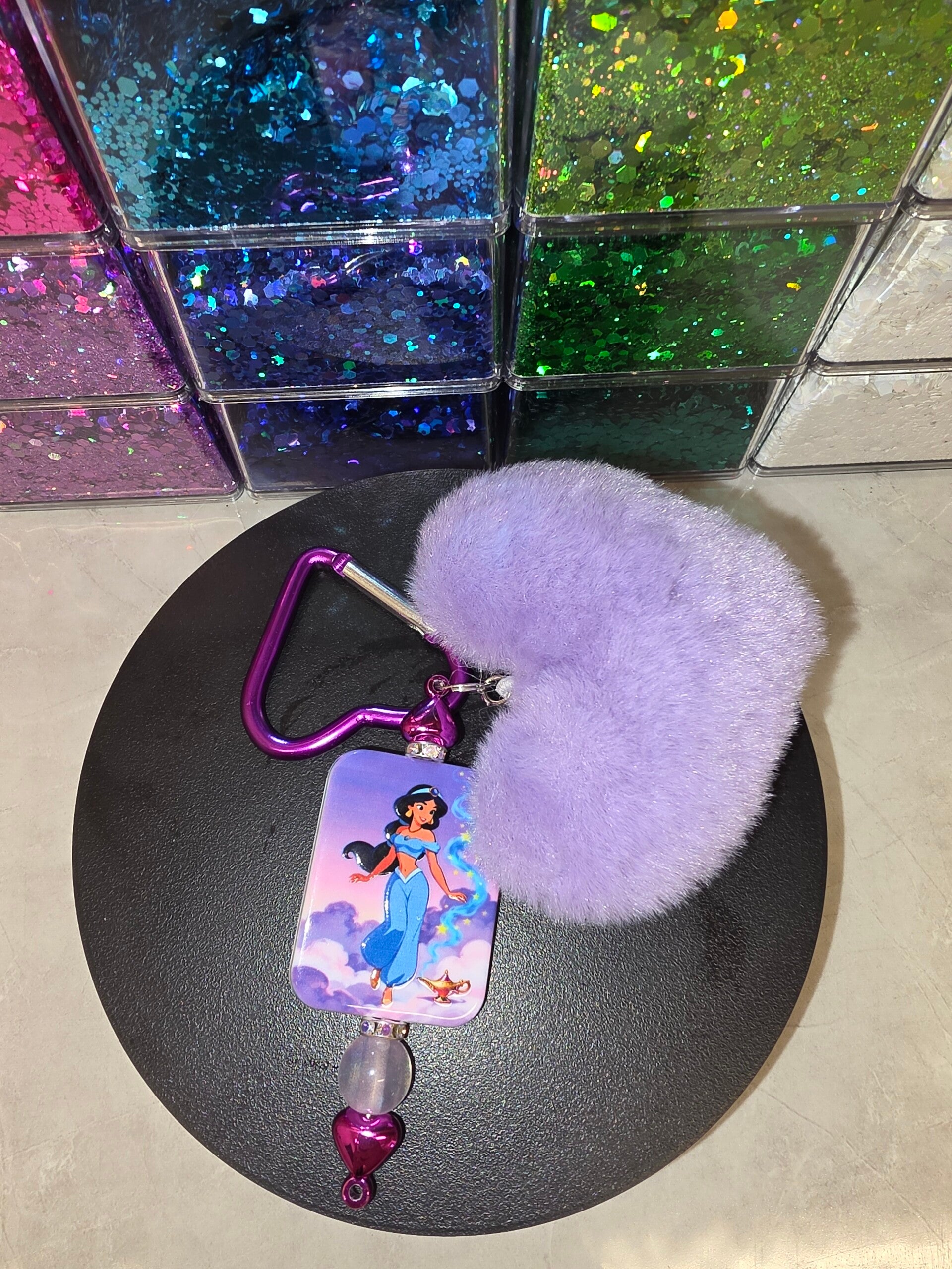 Jasmine fluffy purple heart key ring
